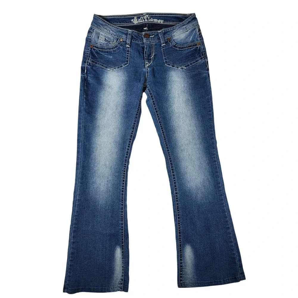 WallFlower Bootcut Jeans Women Size 11 Blue Excellent Contrast Stitching Y2K